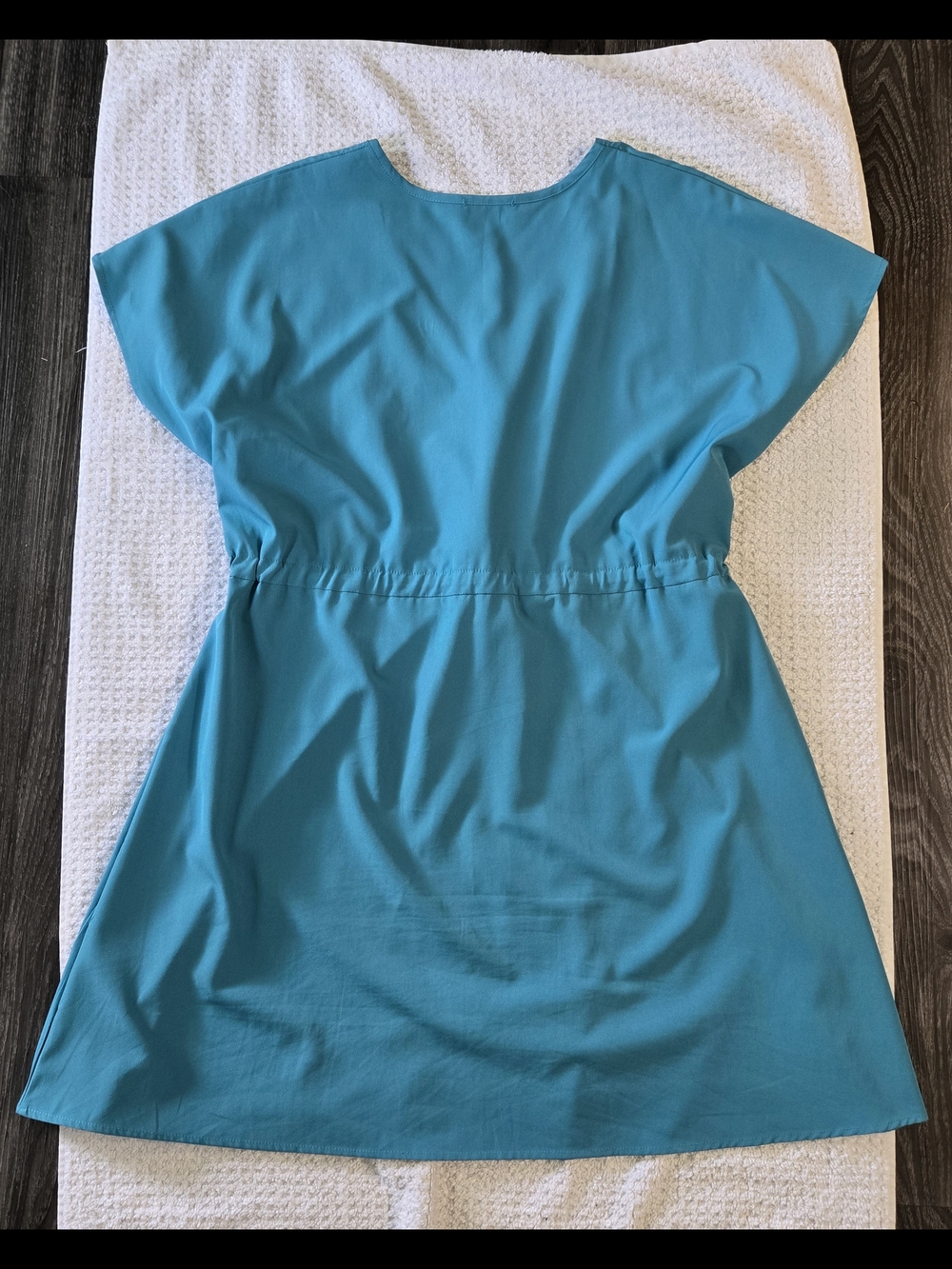 Teal V-Neck Drawstring Tunic Dress Size L - Picture 2 of 6